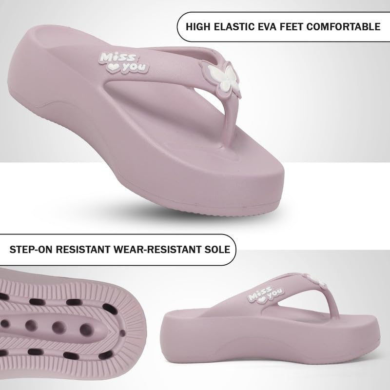 Image of Sukun BTRFLY Women's Soft Anti-Skid Flip-Flops Stylish Comfortable Waterproof Slip-On Slippers for Daily Use