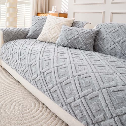 プラッシュソファカバー、滑り止め付き洗えるソファシートカバー、ソファやアームチェア用、厚手の家具保護カバー、リビングルームの装飾用 Gray 90x160cm