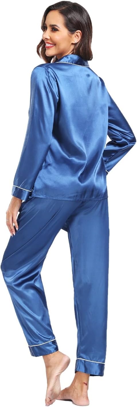 Super Shopping-zone Women's Satin Pajama Set Long Sleeve Pajamas Button Down Pjs Set Silky Sleep Set Sleepwear Loungewear - Image 6