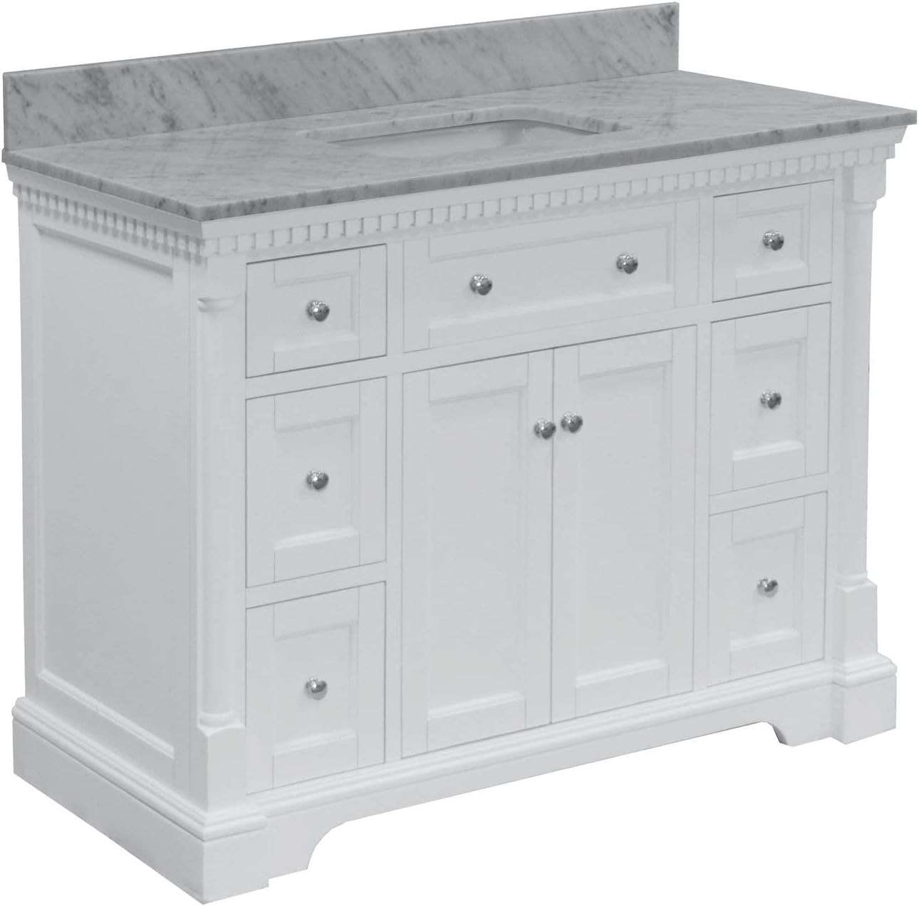 Sydney 48-inch Bathroom Vanity (Carrara/White): Includes White Cabinet with Authentic Italian Carrara Marble Countertop and White Ceramic Sink