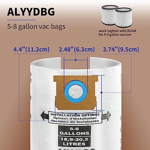 for shop vac bags 5-8 gallon type e 90661 9066133 type h 90671 9067133 vf2004 vhbs vdbs high- efficiency disposable vacuum collection filter bags 5 pack