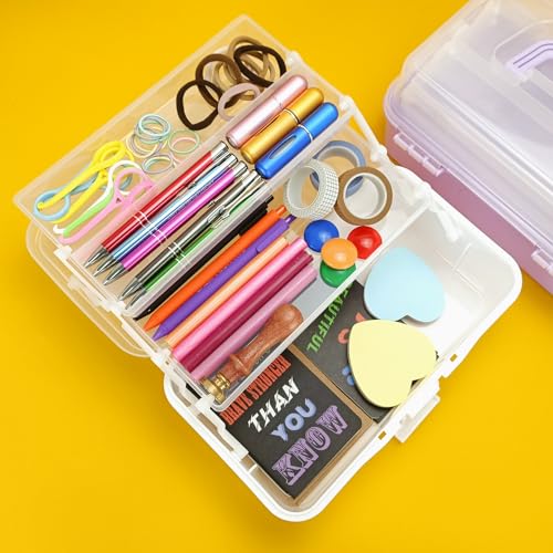 Image of Tackle Box Organizers and Storage,9.8inch Craft Organizers and Storage,Three-Layer Sewing Box With 2 Trays,Medicine Storage Box With Handle For Nail、Makeup、Diamond Painting、Building Blocks (White)
