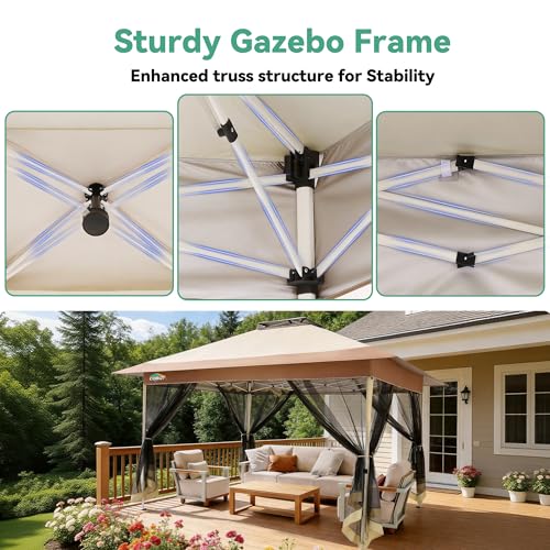 Image of COBIZI 10x15 FT Pop up Gazebo on Clearance - Outdoor pop up Heavy Duty Canopy Tent,carpas para Patio,Screen Tents with Portable Carry Bag, Patio Gazebos for Camping, Garden, Deck, Backyard, Khaki