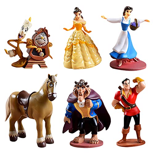 Hilloly La Bella y la Bestia Cake Topper Mini Figuras Set Bella y Bestia Cumpleaños Decoración para Tartas Princesa Figure Topper Niños de Decoración Cumpleaños Suministros Fiesta 6 Pcs