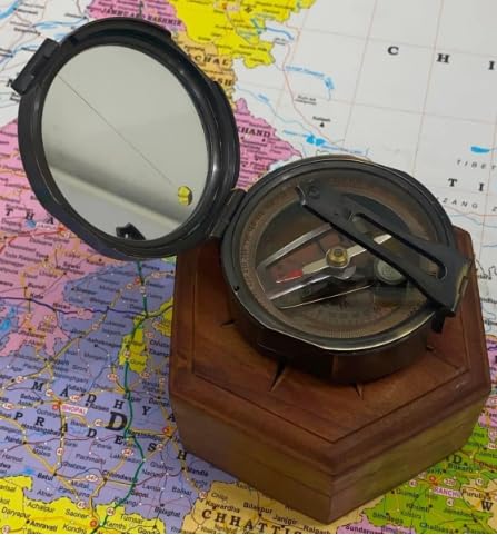 Brújula de reloj de sol antigua de latón con caja prismática de madera – Instrumento de navegación vintage y regalo coleccionable miniatura 6