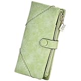 Women Vegan Leather Wallet Bifold Clutch Large Capacity Card Organizer Buckle Long Purse for Girls C