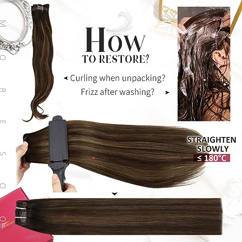 Foto von Moresoo Echthaar Extensions Clip Balayage Braun Extensions Clip in Echthaar Remy Ombre Dunkelstes Braun mit Mittelbraun Haarverlängerung Echthaar Clip #2/6/2 Glatt Haare 7 Tressen 120g 50 cm