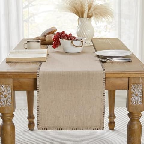 Wracra Burlap Style Table Runner, Farmhouse Rustic Table Runners 108 Inches Long for Everyday Use and Home Decor, 13x108 Inch, Natural Cover