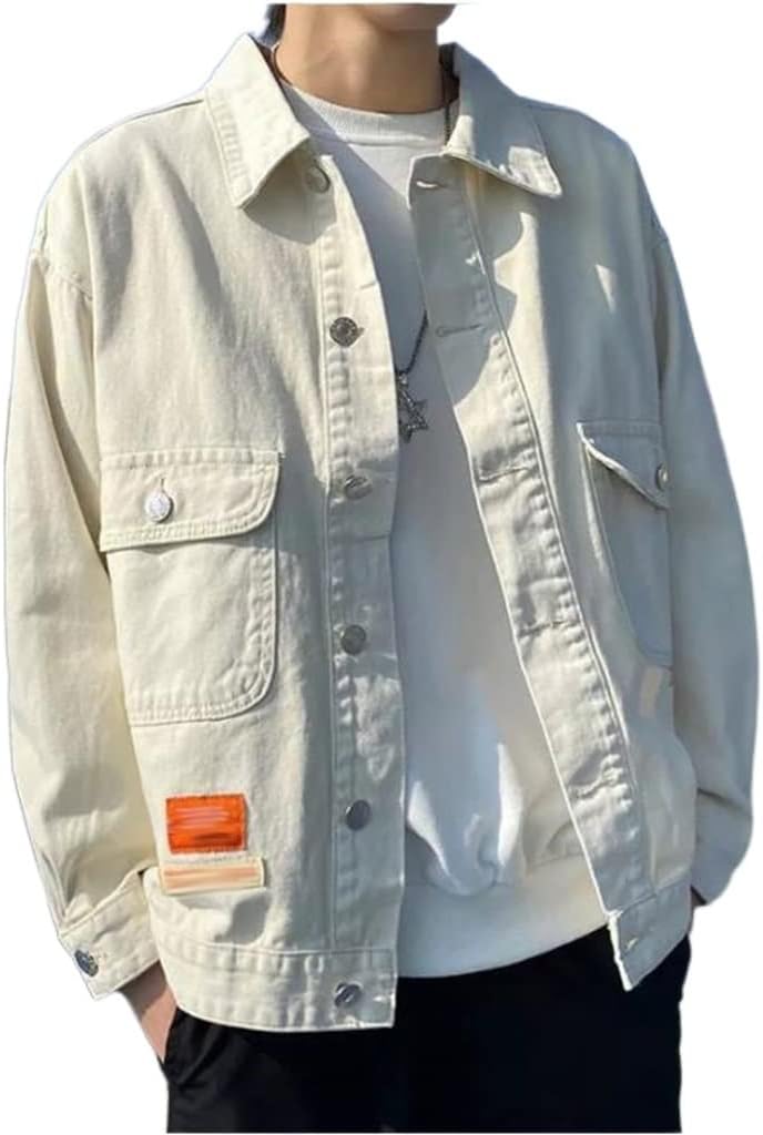 Jacket Men's Autumn And Spring Black Denim Print Ruffian Handsome Trend All-match Top(M code)