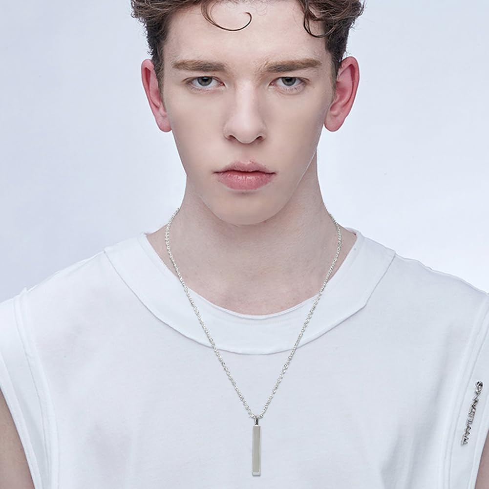 SUNNYCLUE 1 Box 12 Pack 20 Inch/50cm Stainless Steel Engraving Necklace Blanks Metal Stamping Necklaces Bulk Silver Engravable Rectangular Stamping Bar Jewelry for Women Men DIY Name Pattern Supplies - Image 4