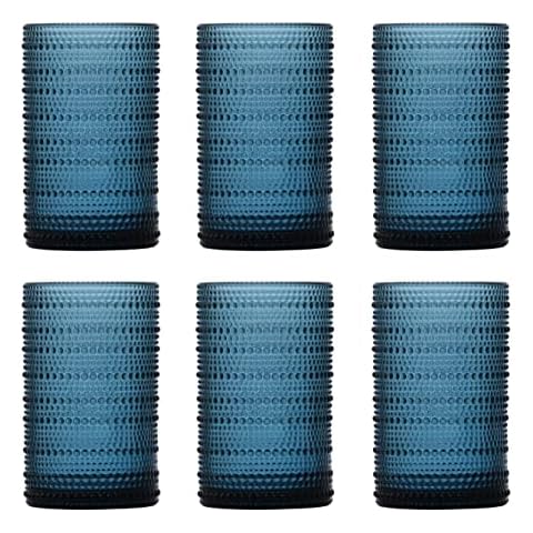 Fortessa Jupiter Beaded Hobnail Glass, 13 Ounce Iced Beverage (Set of 6), Cornflower Blue Cover