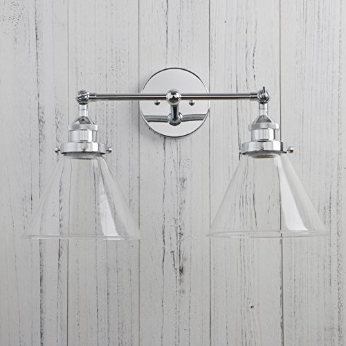 Image of Permo Vintage Industrial Antique 2-Lights Wall Sconces with Dual Funnel Clear Glass Shade (Chrome)
