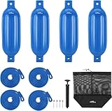 Affordura Boat Fender 4 Pack Boat Bumpers Fenders 6.5 Inch with 4 Ropes, Boat Bumpers for Pontoon Boat Fenders Inflatable (Blue)