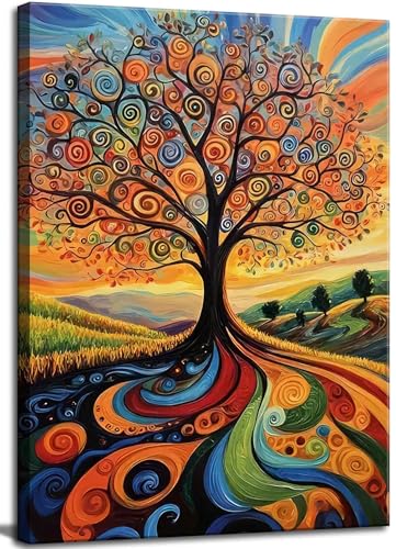 Abstract Tree of Life Canvas Wall Art Colorful Graffiti...