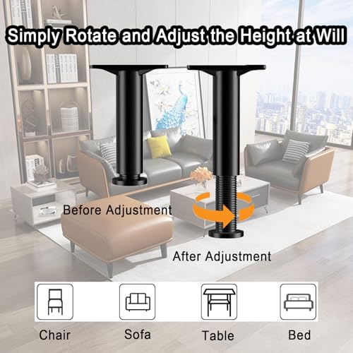 Pieds de lit réglables Rakiuty 20-35cm noirs pour meuble | Lot de 4 - 5