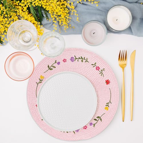 Sets de table ronds brodés fleurs roses pour protéger et sublimer votre table - 6