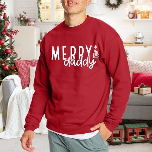 BANGELY Moletom de manga comprida com estampa de letras Merry Mama Daddy para a família de Natal, Ma