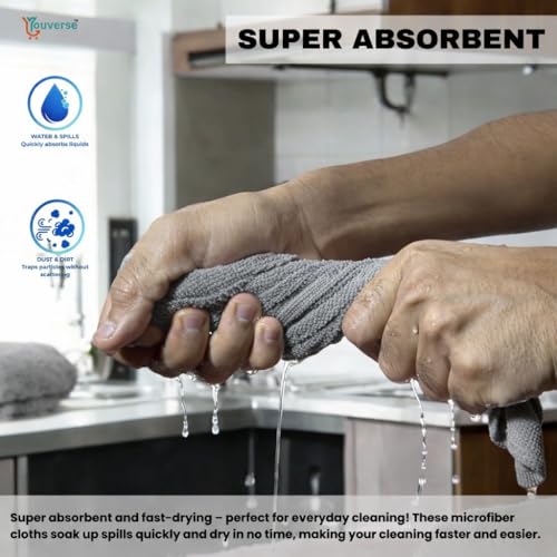 Image of Microfiber Cleaning Cloth Roll 20Pcs | Reusable Kitchen Cleaning Clothes 25x25cm | 4000 Times Washable | Ultra Absorbent Microfiber Cloth Roll for Kitchen, Car, Glass & Home Cleaning (Grey)