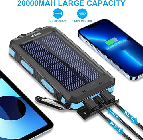 Solar Charger, 20000Mah Portable Solar Power Bank Ipx5 Waterproof With Built-In Solar Panel Charger And Led Flashlight, Solar Phone Charger Battery Pack For All Cellphones. #TOP1