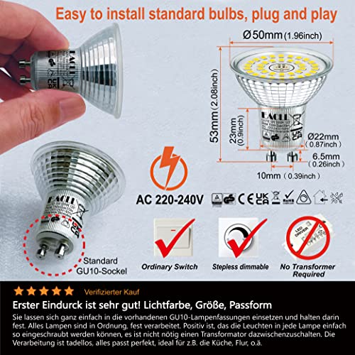 EACLL GU10 LED Bulbs Dimmable 6W Daylight White 5000K Light Replace 75W PAR16 Halogen. 700LM Energy Saving - Image 4