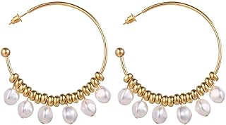 1 par de brincos femininos com pingente de pérola, brincos pendentes, brincos de argola, brincos de declaração, joias presentes, decorações de orelha para meninas e mulheres (dourado)