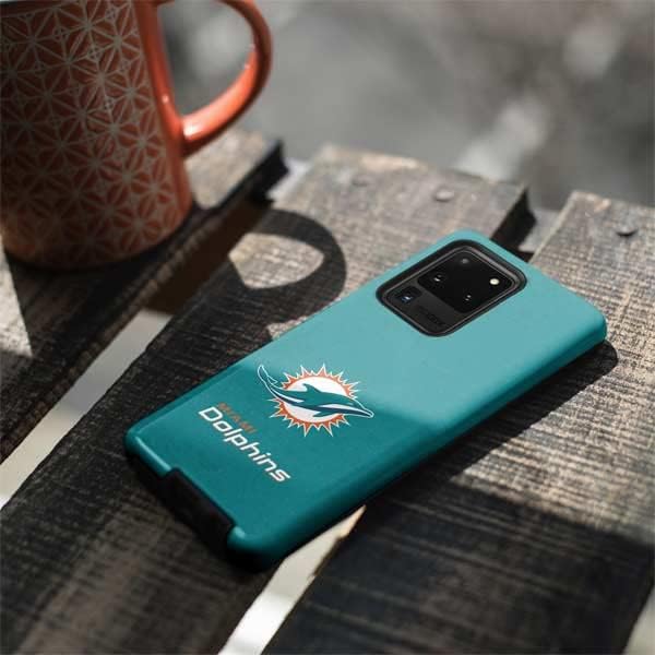 Skinit Pro Phone Case Compatible with Galaxy S20 Ultra 5G - Officially Licensed NFL Miami Dolphins Distressed- Aqua Design