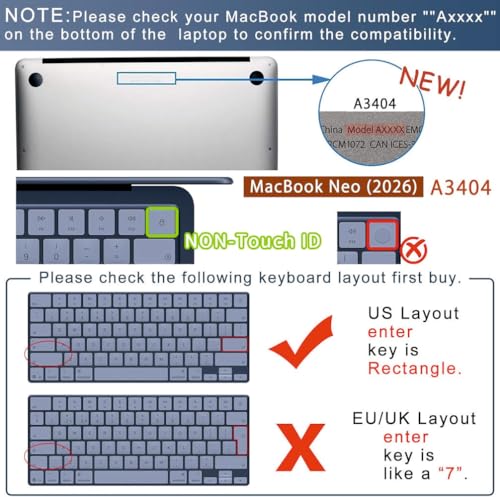 Image of Gear Guard Keyboard Cover Skin for New MacBook Neo 13 Inch 256GB 2026 with Apple A18Pro Chip /A3404, Premium Ultra Thin Keyboard Protector for MacBook Neo 13 Inch Accessory Without TouchID - (Clear)