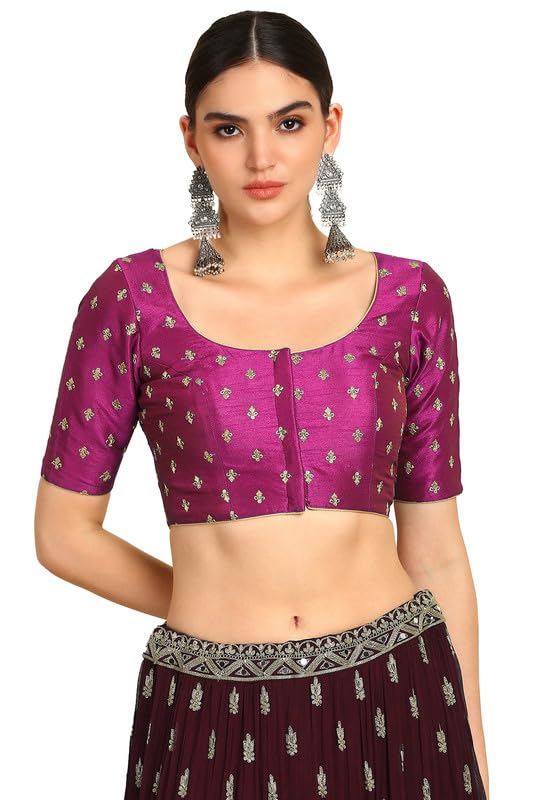 SochWomens Zari Embroidered Art Silk Half Sleeve Padded Blouse with Sequins