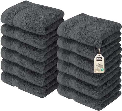 Utopia Towels Premium Washcloth Set (30 x 30 CM) 100% Cotton Face Cloths, Highly Absorbent and Soft Feel Fingertip Towels (12 Pack, Grey)