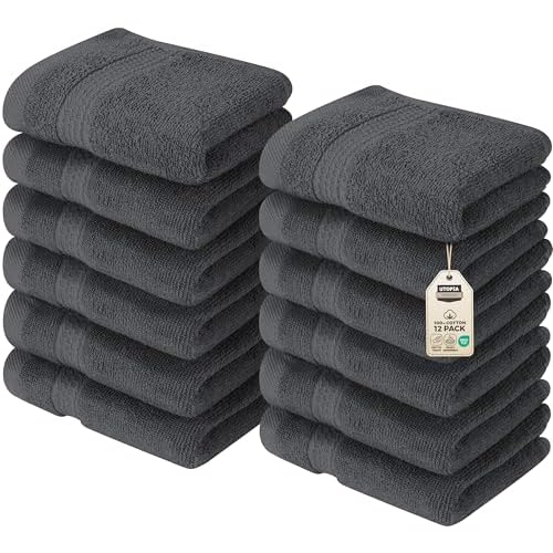 Utopia Towels Premium Washcloth Set (30 x 30 CM) 100% Cotton Face Cloths, Highly Absorbent and Soft Feel Fingertip Towels (12 Pack, Grey)
