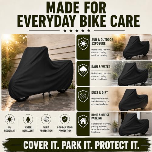 Image of Pivalo 100% Waterproof (Tested) Bike Body Cover for All Sports Bikes & Upto RE 350 Size | Dustproof, Windproof & UV Protected | All Weather Protection Two Wheeler Motorcycle Cover (XL, Black)