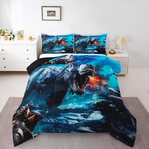 Image of Feelyou Jungle Dino Dinosaur Comforter Set Queen Size Kids Duvet