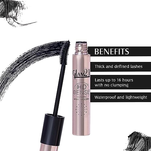 Image of Glam21 HD Dense Mascara, With Petite Brush, Thermal Sensitive Technology, Smudge Proof, Water Proof, Voluminous Eyelashes, 16 Hours Long-wear (Black) | 10ml (Pack of 2)