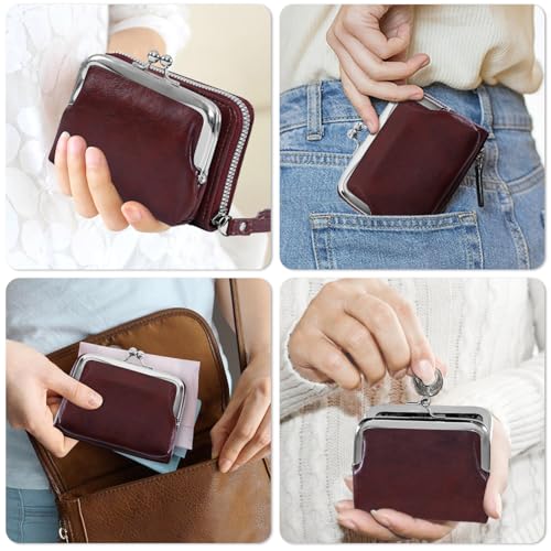 Detachable 2 in 1 Genuine Leather Wallet for Women Credit Card Holder with Zipper Coin Purse (Wine Red)3