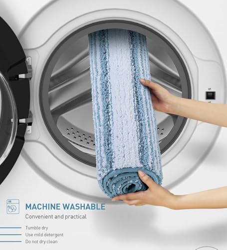 Image of Obsessions Soft & Plush Bath Mat | Quick Dry, Stain & Skid Resistant | Luxuriously Soft, Long Lasting Color | TPR Latex Backing, Size 50x80 cm, Aqua & Cream