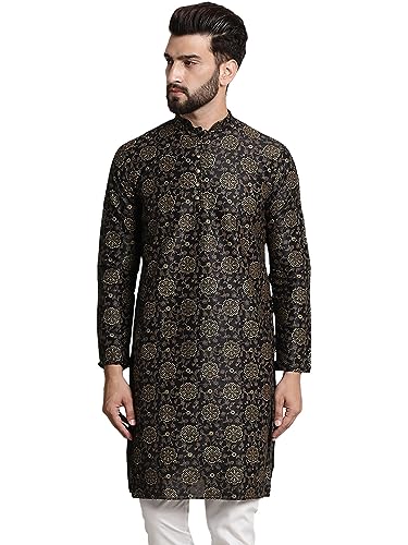 Image of SOJANYA Men's Silk Blend Kurta with Paisley Design