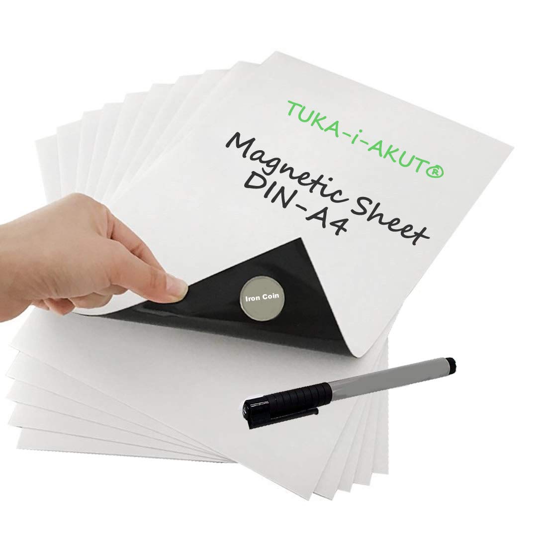 TUKA-i-AKUT 24x A4 Lámina Magnética, Escribir y Recortar, Pizarra Imánde Goma para Enseñanza, Publicitario, Póster, Etiqueta. Pizarra Magnética Borrable Reescribible, Juego de 24 en Blanco TKD9040