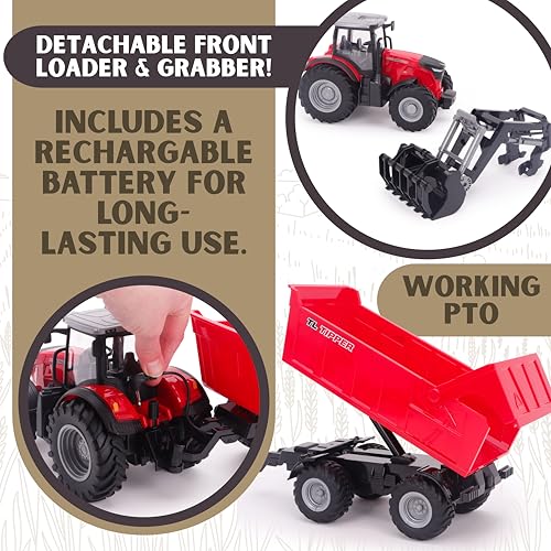 Tracteur rouge télécommandé rechargeable pour éviter les piles - 4