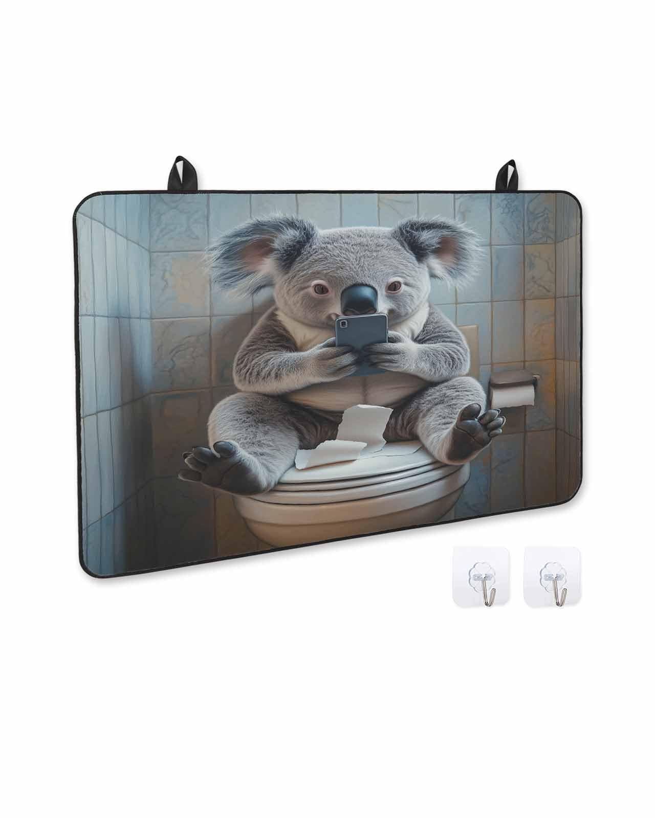 Stove Cover for Electric Stove, Funny Animal Koala Sitting on Toilet Koala Playing Phone Stove Top Cover for Glass Top, Heat Rubber Mat Foldable Cooktop Cover Top Protector, 24