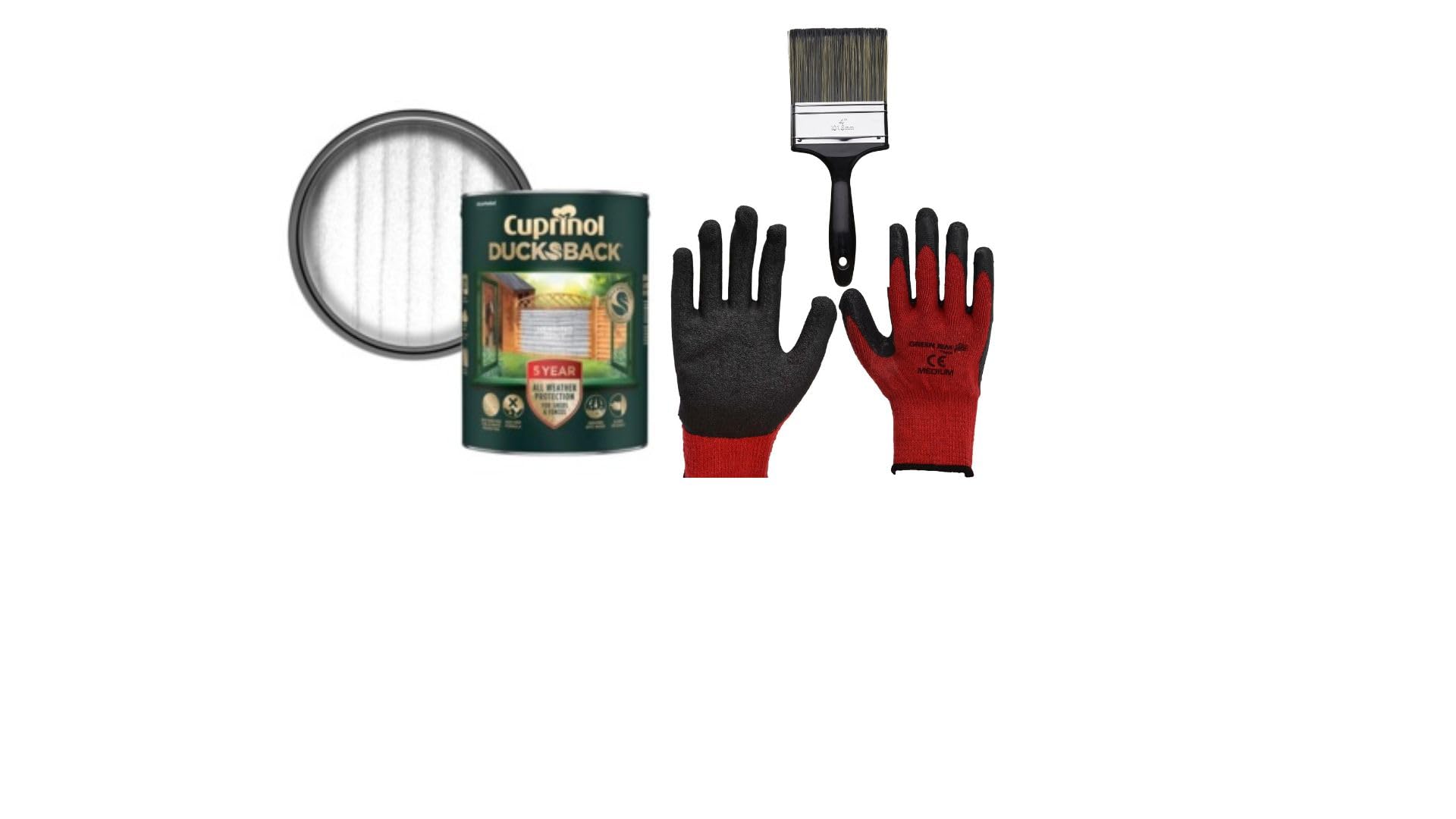 FAB INT PRODUCTS Cuprinol Ducksback 5 Year Waterproof for Sheds and Fences, 5L, Include Glove L, 4" Brush, (Herring Grey)