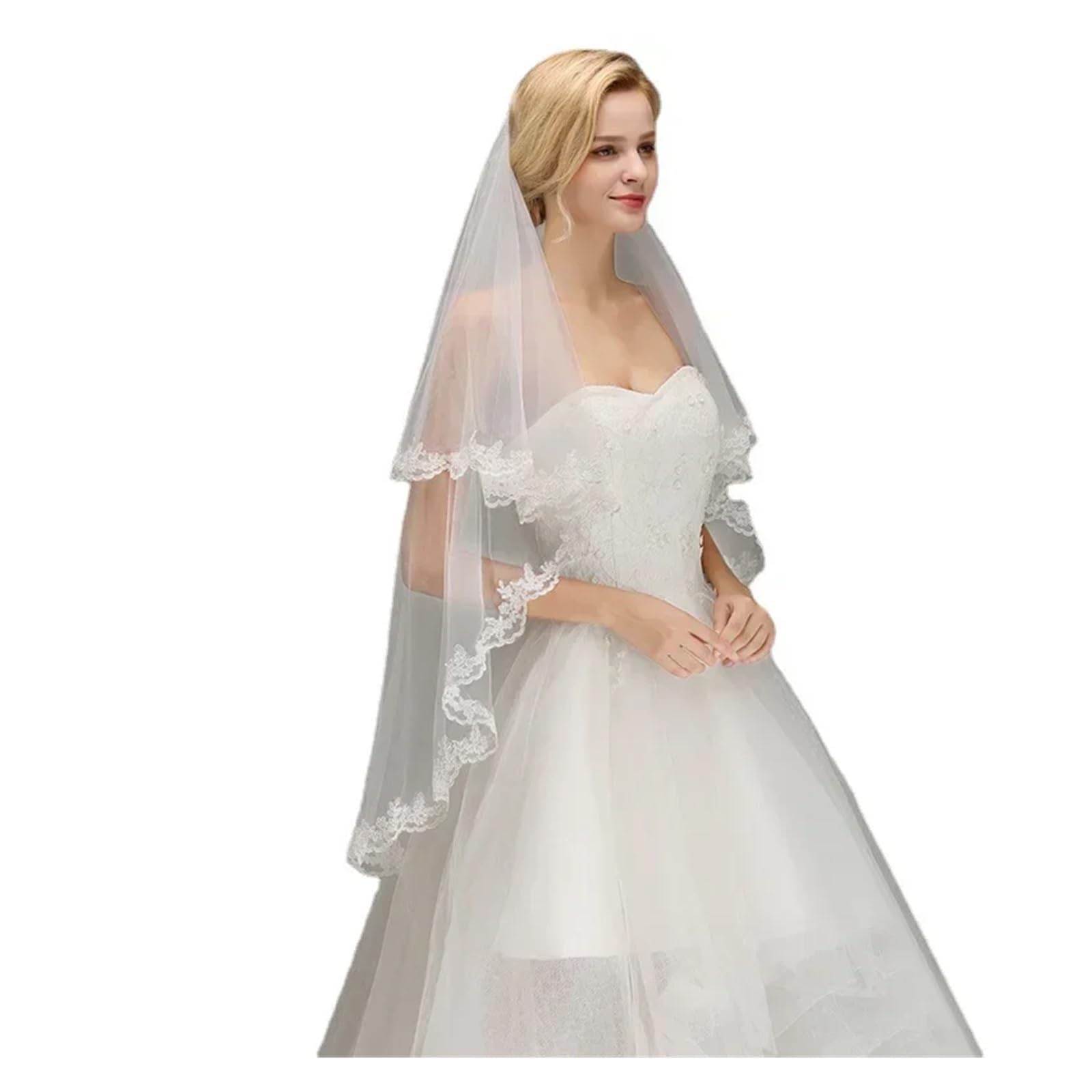 Velo de novia de encaje de alta costura diseño corto exclusivo 6