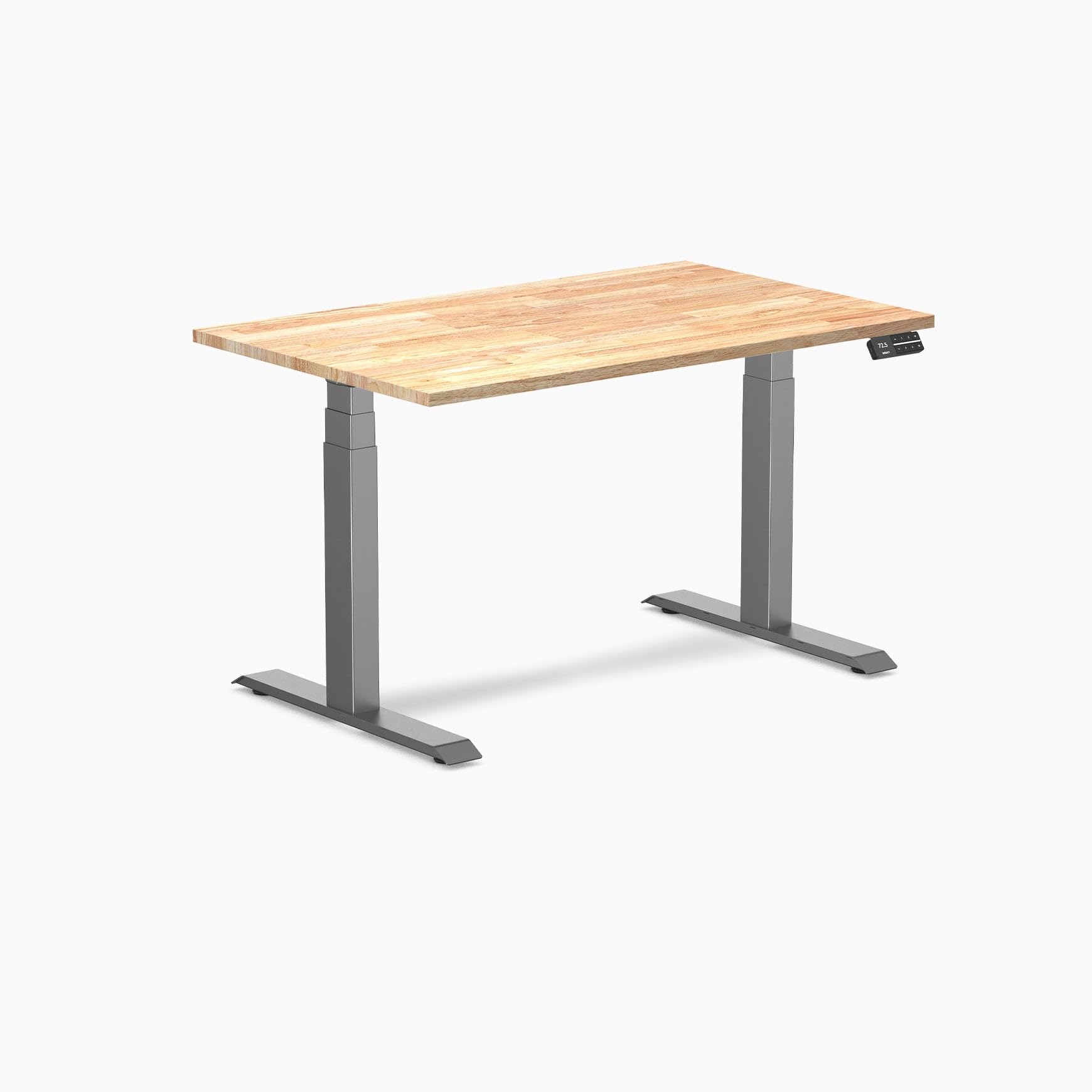 Desky Dual Rubberwood Sit Stand Desk Natural Timber 48" Space Gray