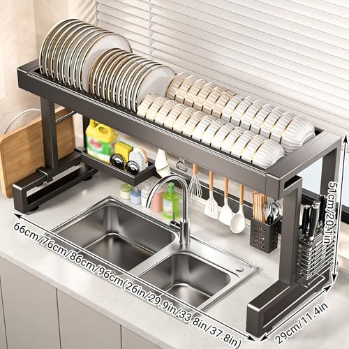 Scolapiatti in acciaio inox, resistente, per piatti e posate, organizer salvaspazio da cucina con base a ventosa e design a drenaggio rapido