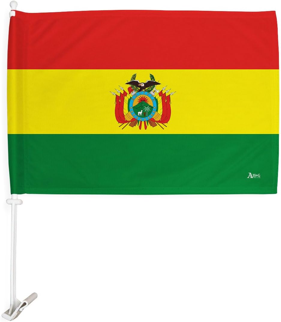 Breeze Decor Copa America 2024 Bolivia Car Flag 2 PCS Pack Bandera para Carros De Bolivian Window Clip Sports Fan Gifts World Cup Football Poster Pole Mount League, Patriotic Decorations Made in USA