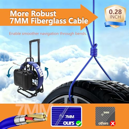 Cámara de Alcantarillado con Localizador, Auto Nivelación, Cable de 164FT/7MM, Mango Retráctil, Cámara de Inspección de Drenaje IPS de 9'' con DVR, IP68 Serpiente de Plomería con 12 Luces para Hogar, Inspección de Tuberías y Ductos miniatura 5