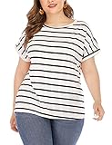 GXLU Womens Plus Size Short Sleeve Striped T Shirts Summer Casual Crewneck Blouse Tops Black Stripe