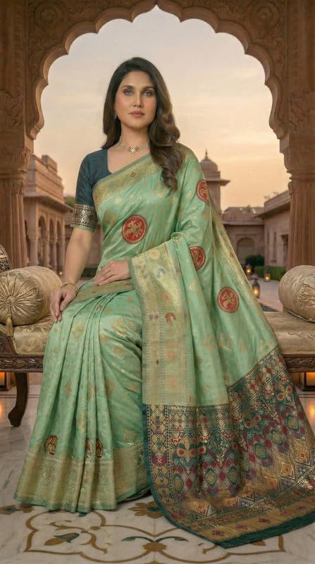 Image of C J Enterprise Women's Pure Soft Silk Saree With Blouse Piece For Wedding (Diamond-Patola)