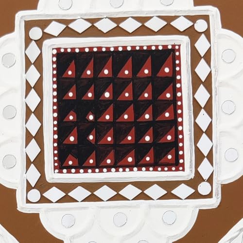 Image of Ethnics of Kutch Traditional Kutch Handicraft Mud-Mirrorwork Lippan Kam Wall Art (Water and Break Resistant) - Square (12 inch x 12 inch) - (White - LKT-0209)