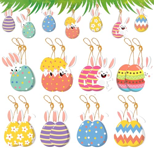 16 Décorations de Pâques Suspendues Set, Boules en Papier à Nid d'abeille avec Œufs de Pâques & Lapins de Pâques Pliables, Déco Pâques Intérieur...