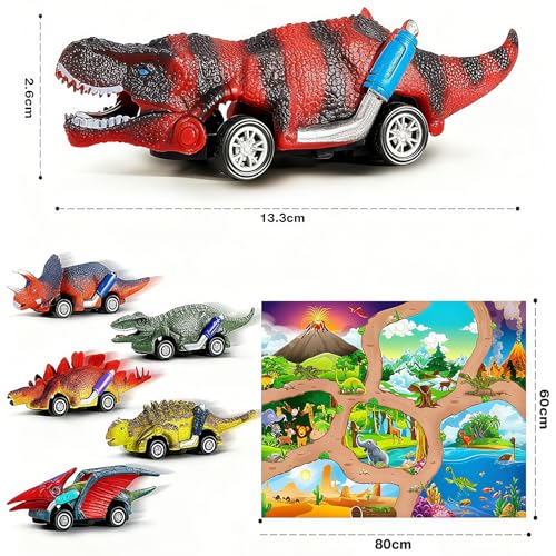 Jojoin Dinosaurier - 6Pcs Auto Dino Spielzeug mit Spielmatte Transportieren – Ansicht 5